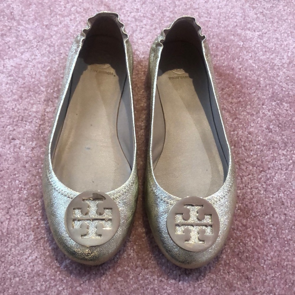 Tory Burch gold Minnie flats